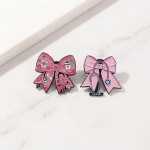 Nurse Bow Enamel Pin Set, Pink Medical Brooch, Stethoscope Ribbon Lapel Pin, Cute Healthcare Badge Gift for Nurse Doctor