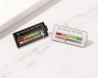 My Social Battery Enamel Pin Set, Social Energy Gauge Lapel Pins, Mood Expression Pins for Jackets, Bags, Hats, Backpacks, Fun Gift
