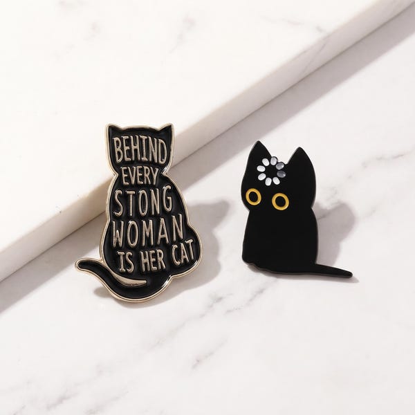 Schwarze Katze Emaille Pin Set, lustige Katzenliebhaber Brosche, starke Frau Katze Zitat Pin, Minimalist Kitty Anstecknadel, gotisches Geschenk für Katzenmamas