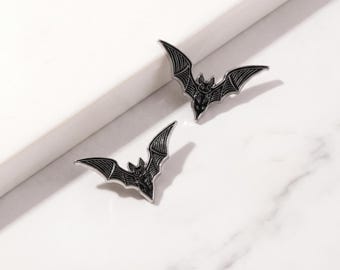 Bat Enamel Pin, Black Bat Brooch, Gothic Halloween Lapel Pin, Dark Academia Animal Badge, Spooky Gift for Goth Jewelry Lovers