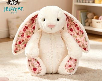 Conejito de fresa Jellycat Blossom, conejo de peluche suave, lindo peluche de conejito de fresa, regalo perfecto para niñas y niños.