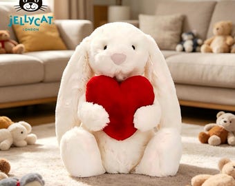 Conejito tímido de peluche Jellycat con corazón rojo, conejo de peluche suave, regalo romántico para ella, gran regalo de aniversario, regalo de amor perfecto