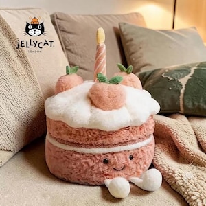 Jellycat Amuseable Peach Birthday Cake Plush, Soft Stuffed Cake Toy,Cute Birthday Gift Plushie for Kids
