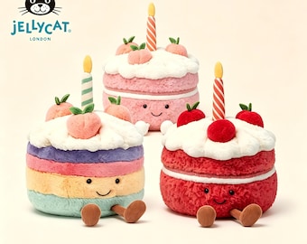 Peluche Jellycat Amuseable con forma de pastel de cumpleaños, lindo juguete de peluche con forma de pastel de frutas, regalo de cumpleaños para niños, regalo para baby shower, decoración para la habitación del bebé.