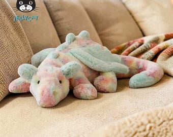 Peluche de dragón arcoíris Jellycat, suave juguete de peluche de dragón para niños, peluche de dragón tie-dye, regalo para la decoración de la habitación del bebé, regalo para baby shower