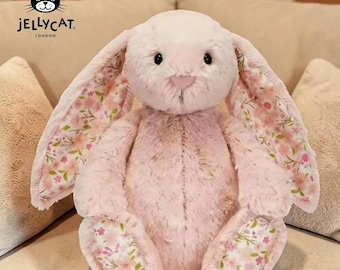 Conejito Jellycat Blossom Blush Mediano Cereza – Peluche de conejito suave, animal de peluche floral, regalo para niños, decoración de guardería, nuevo con etiquetas y bolsa guardapolvo.