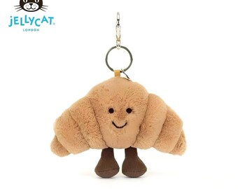 Llavero de croissant Jellycat, llavero de peluche de croissant sonriente, llavero de pan de peluche suave, regalo de cumpleaños, accesorio para bolso, decoración infantil.