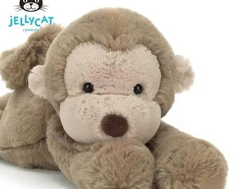 Peluche de mono Smudge de Jellycat London, juguete de peluche ultrasuave, adorable mono de peluche acostado para niños y coleccionistas.