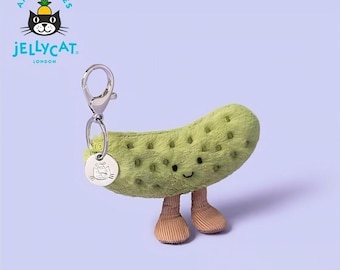Llavero de peluche con forma de pepinillo Jellycat, llavero de peluche con forma de pepinillo sonriente, llavero de peluche suave, regalo de cumpleaños, accesorio para bolso.
