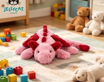 Peluche de dragón rosa Jellycat, suave dragón de peluche, lindo dragón rosa de peluche, peluche de fantasía, regalo para niños, regalo para amantes de los dragones