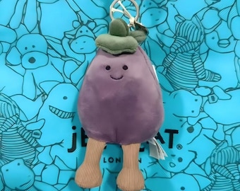 Llavero Jellycat Vivacious Aubergine, llavero de peluche suave con forma de berenjena, regalo para amantes de la comida y las plantas.