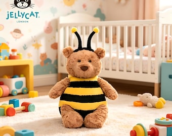Peluche Jellycat Bartholomew Bear Bumblebee, oso ultrasuave y tierno, ideal como regalo de cumpleaños o para baby shower, decoración para la habitación del bebé y artículo de colección.