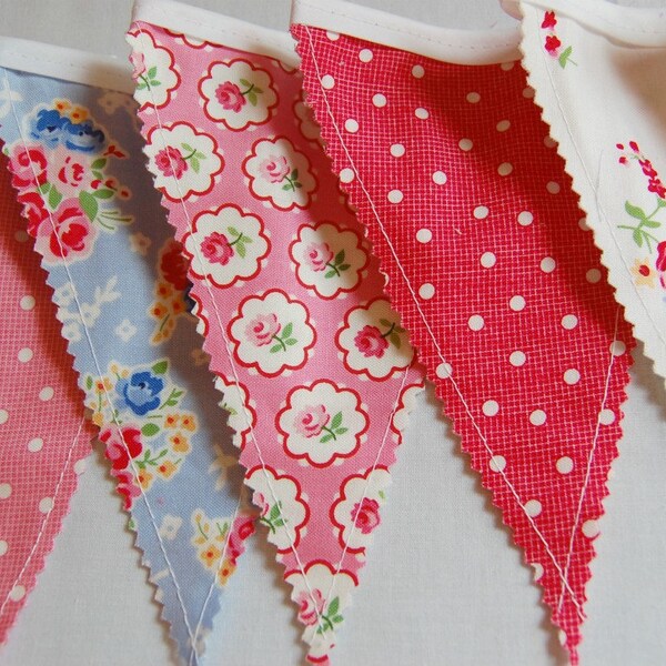 Pam Kitty Morning Bunting Banner - Fabric Banner - Fabric Bunting - Baby Bunting Banner - Flags - Pennants