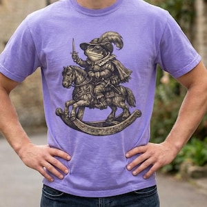 Sir Frogbert Frog Knight T-Shirt, Medieval Fantasy Rocking Horse Graphic Tee