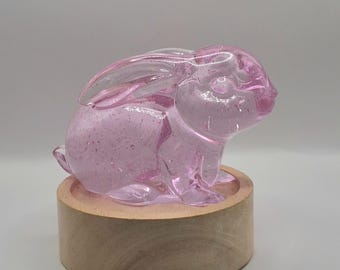 Resin Rabbit Night Light | Glittery Pink LED Decor (Colour Changing)