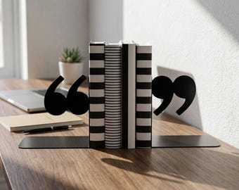 Metalowa podpórka do książek z cytatem, typograficzny uchwyt na cytaty, nowoczesna minimalistyczna dekoracja półki, prezent dla pisarza