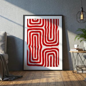 Art mural abstrait rouge et blanc, impression géométrique audacieuse, décoration minimaliste moderne, pièce éclatante, affiche d'art contemporain