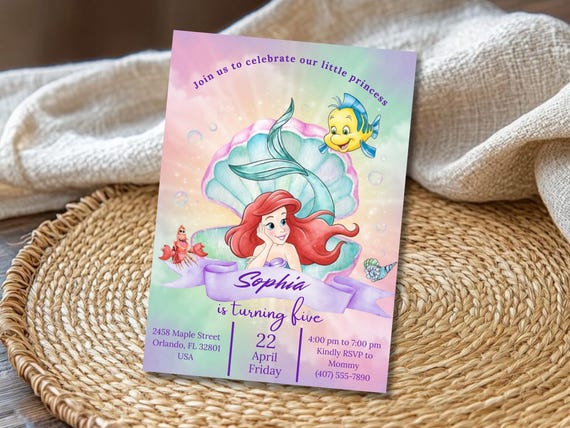 Little Mermaid Birthday Invitation Editable Ariel Invite Under the Sea Party Template Girl Birthday Canva Download