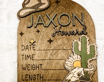 Boho Western Baby Name Sign | Desert Nursery Decor | Cactus Baby Name Plaque | Southwest Baby Gift | Neutral Boho Nursery Sign