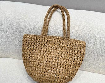 Bolso de rafia, bolso de playa tejido para mujer, bolso de hombro de verano, bolso ligero para vacaciones, bolso con aspecto de paja, bolso de mercado.