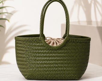 Bolso tote de piel de vaca tejido a mano / Bolso de hombro Intrecciato para mujer / Regalo para esposa y madre /