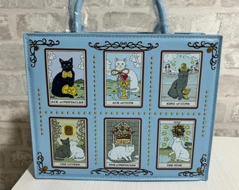 Bolso tote con estampado de gato y elfo para mujer, elegante y versátil, con asa superior y correa de hombro desmontable / Regalo para ella