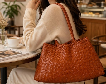 Bolso de hombro Mila Retro tejido a mano en piel de vacuno de primera capa, bolso de piel suave, regalo para esposa, regalo para mamá, regalos para el Día de la Madre