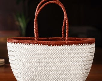 Hand Woven Cowhide Leather Tote Bag | Intrecciato Shoulder Purse Women Hand Woven Leather Tote Bag | Gift For Wife Mom |