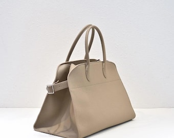 Bolso de piel granulada para mujer / Bolso estructurado negro con asa superior / Bolso clásico para portátil / Correa ajustable / Regalo para ella