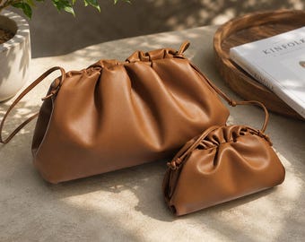 Bolso bandolera marrón para mujer / Bolso de hombro de piel sintética suave