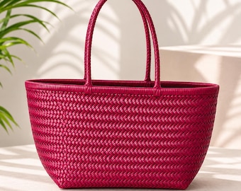 Bolso tote de piel de vaca tejido a mano / Bolso de hombro Intrecciato para mujer / Regalo para esposa y madre /