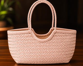 Bolso tote de piel de vaca tejido a mano / Bolso de hombro Intrecciato para mujer / Regalo para esposa y madre /