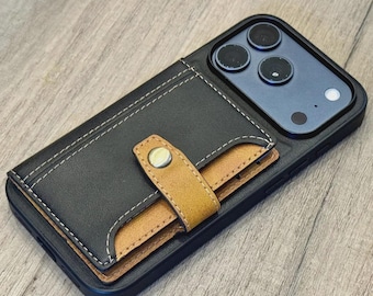 Funda tipo cartera para iPhone 17 Pro Max a 11 – Regalo artesanal para él / Funda tipo cartera de cuero para iPhone