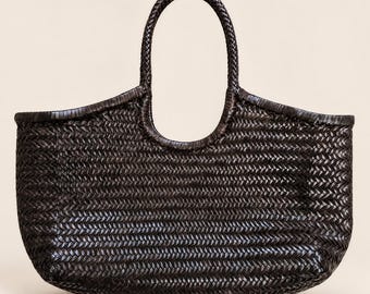 Hand Woven Cowhide Leather Tote Bag | Intrecciato Shoulder Purse Women Hand Woven Leather Tote Bag | Gift For Wife Mom |