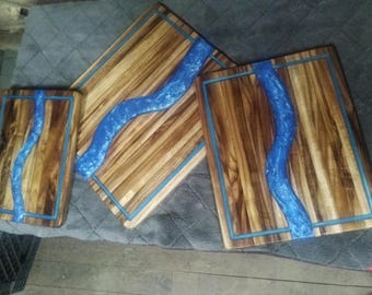 Bandeja de servir personalizada de resina epoxi con diseño de río, hecha a mano / Más de 300 opciones de color