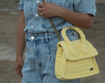 Madrid BAG - Medium size. Women Handbag, Crochet Bag, Knitted Bag, yellow color HandBag, Shoulder Bag