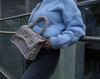 Emy BAG with pattern - medium size. Women Handbag, Crochet Bag, Knitted Bag, nude color HandBag, Shoulder Bag