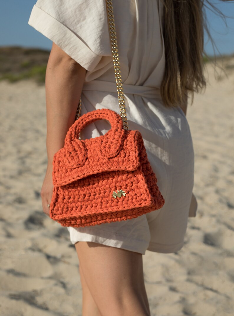 Madrid BAG small size. Women Handbag, Crochet Bag, Knitted Bag, orange color HandBag, Shoulder Bag image 1