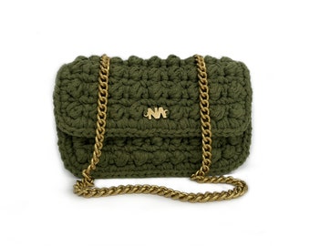 PARIS BAG - Medium size. Women Handbag, Crochet Bag, Knitted Bag, Olive color HandBag, Shoulder Bag