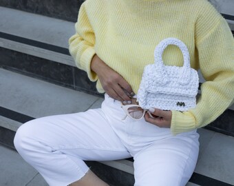 Madrid BAG - MiniMe size. Women/girl Handbag, Crochet Bag, Knitted Bag, WHITE color HandBag, Shoulder Bag. mother and daughter matching bag