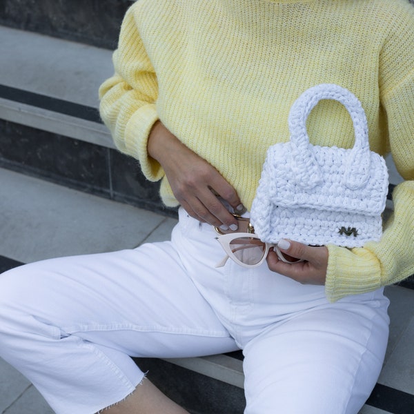 Madrid BAG - MiniMe size. Women/girl Handbag, Crochet Bag, Knitted Bag, WHITE color HandBag, Shoulder Bag. mother and daughter matching bag