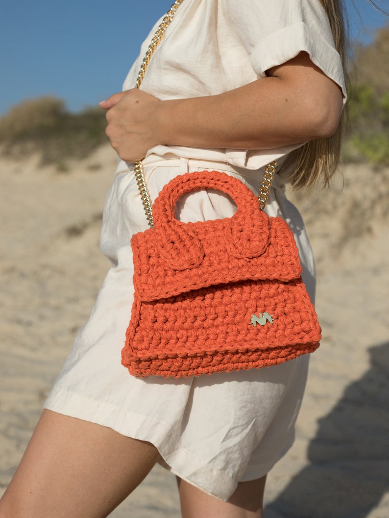 Madrid BAG small size. Women Handbag, Crochet Bag, Knitted Bag, orange color HandBag, Shoulder Bag image 3