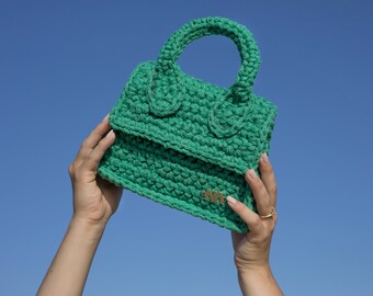 Madrid BAG - small size. Women Handbag, Crochet Bag, Knitted Bag, green color HandBag, Shoulder Bag