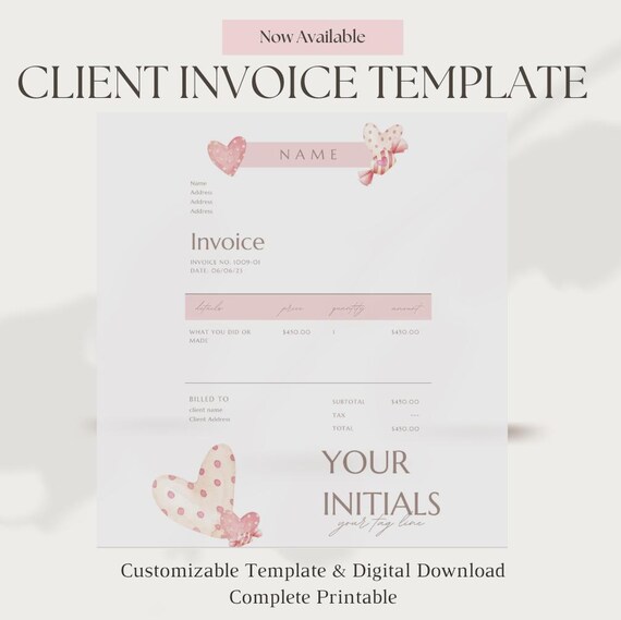 Whimsical and Loving Fully Customizable Invoice Template