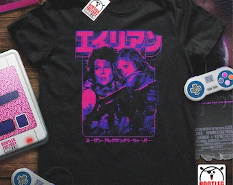 Alien Ellen Ripley och Newt-skjorta - Retrowave Pixel Art - Vintage Bootleg-grafik - Comfort Colors® 1717