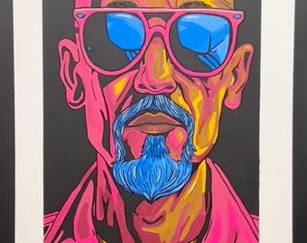 Pop Art Portrait Painting: Master Roshi, Vivid Colors, Urban Decor