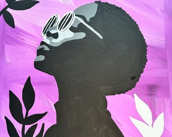 Abstract Silhouette Portrait Painting: Lavender Violet Calmness, Modern Wall Art