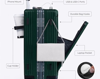 Multifunctional Carry-On Suitcase, 20" Business Travel Trolley, Cup Holder, USB Port, Laptop Pocket