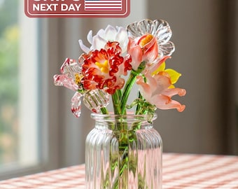 Glass Birth Month Flower Gift For Mom, Handblown Keepsake, Flower Bouquet, Birthday Gift, Mothers Day Gift for Mom or Grandma, Gift for Her