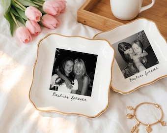 Personalized Photo Ring Dish, Ceramic Trinket Tray, Friend Gift, Bridesmaid Proposal